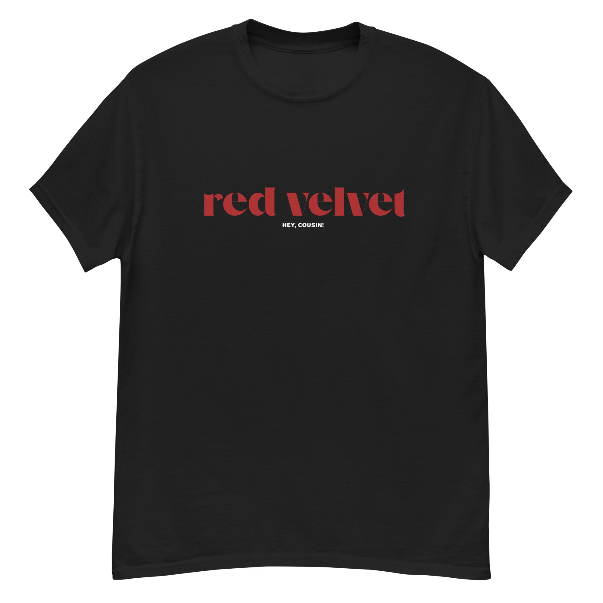 Red Velvet Tee – Hey, Cousin! Edition (Black) – Art By Brianna Blue